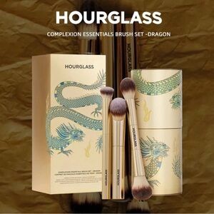 Hourglass Gold Makeup Brush set 3pcs Golden Dragon Case NEW
